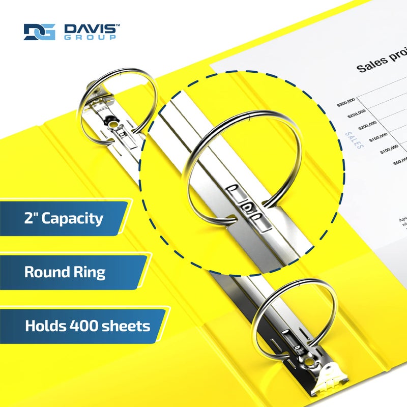 Davis Group Premium Economy 6-Pack 3-Ring Binders for School or Office, Round-Ring Binders, 2 Inch, Yellow - Image 2